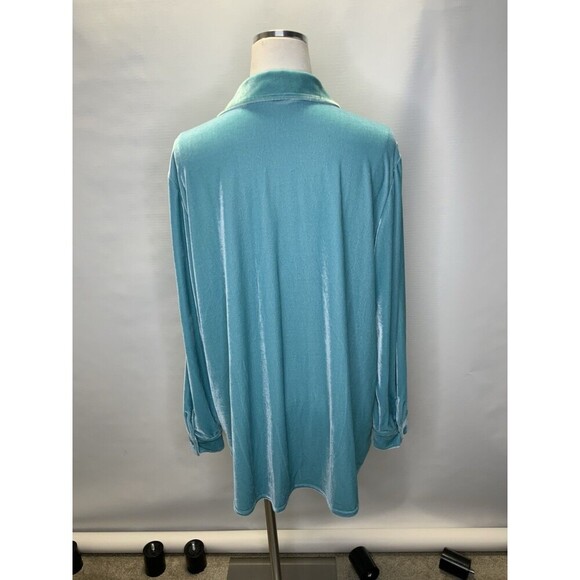 Soft Surroundings Women’s XL Velvet Boyfriend Button Down Blue Long Tunic Top - Picture 2 of 10